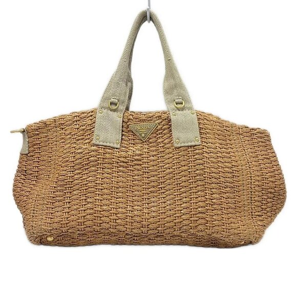 Prada Handbags - Auth PRADA - Brown Light gray Natural Fiber Hemp Tote Bag